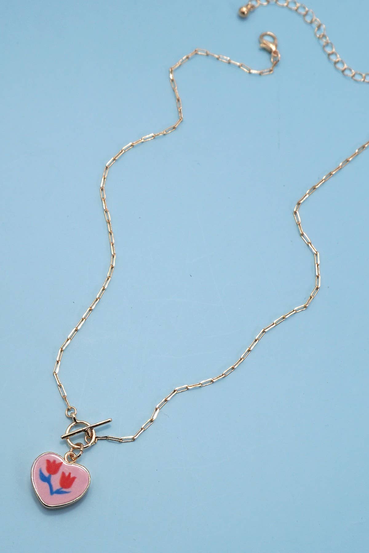 Flower Heart Charm Necklace