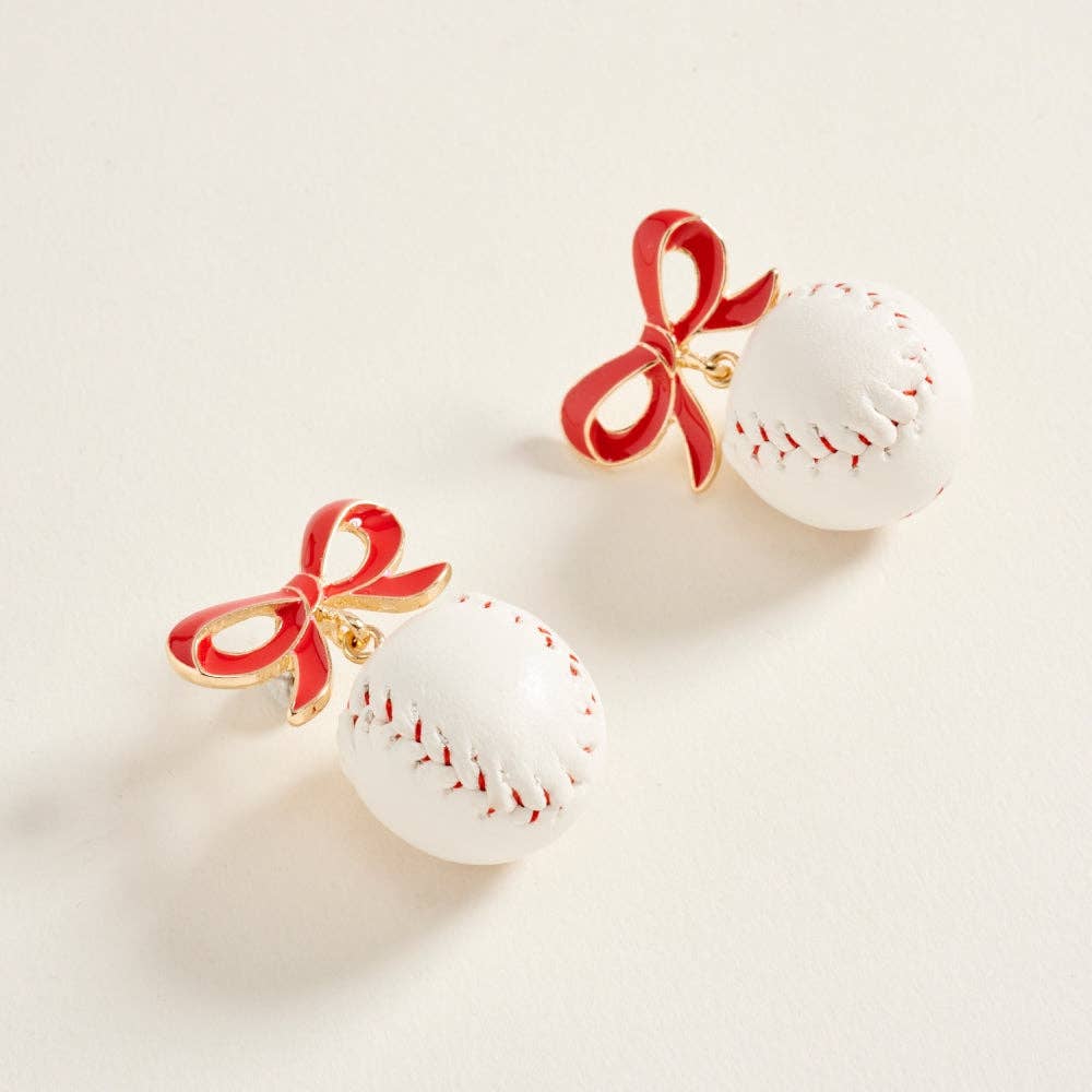 Baseball Bow Drop Post Earrings