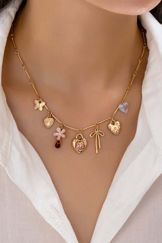 Charm Necklace-Hearts, Flower, Bow, Butterfly