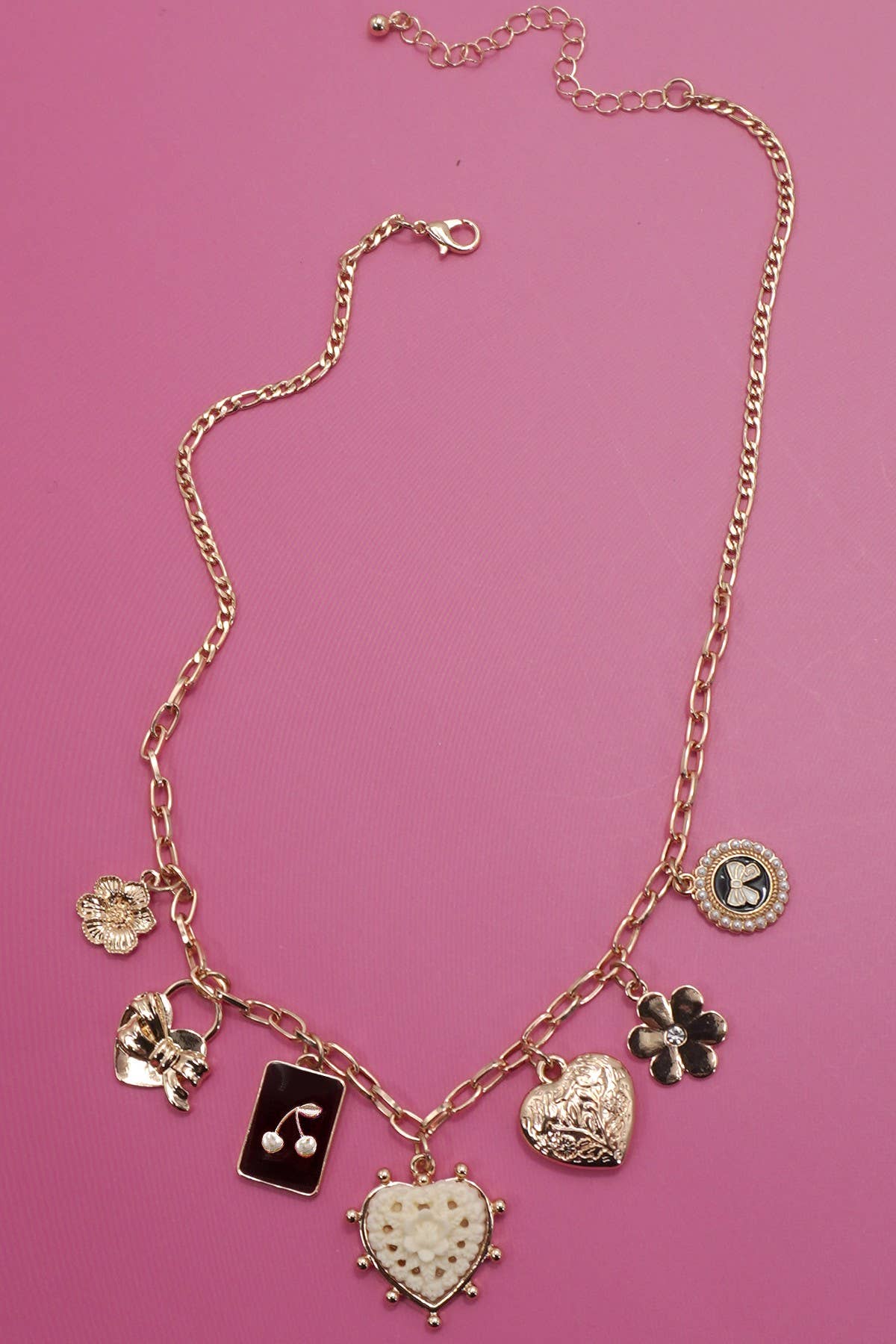 Bow Cherry Heart Charm Necklace