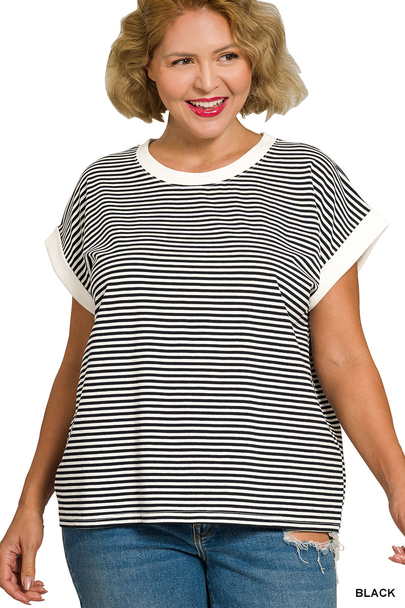 Stripe Contrast Trim Top