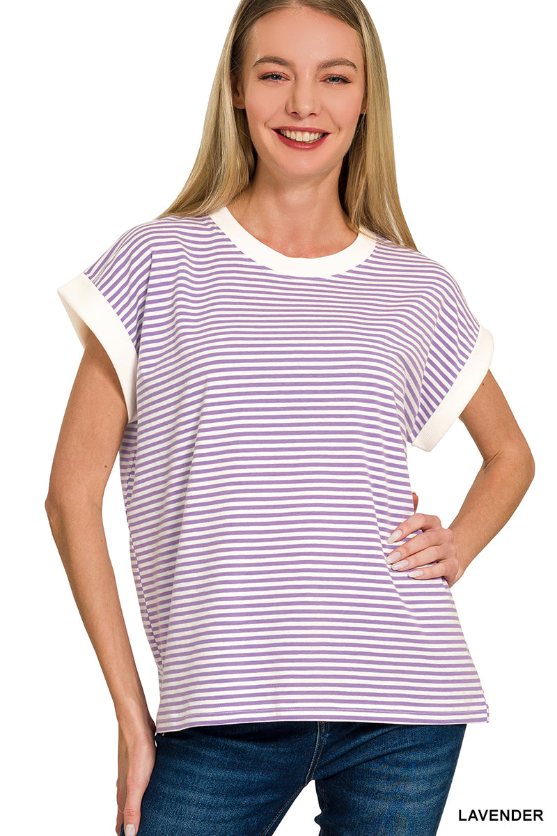 Stripe Contrast Trim Top