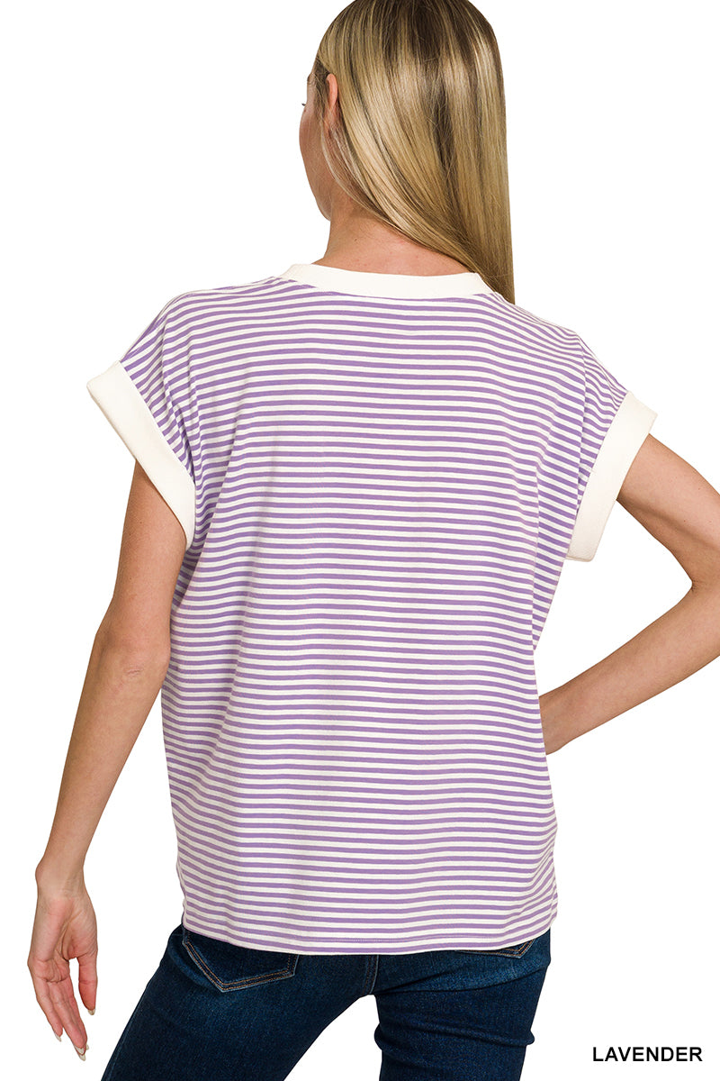 Stripe Contrast Trim Top