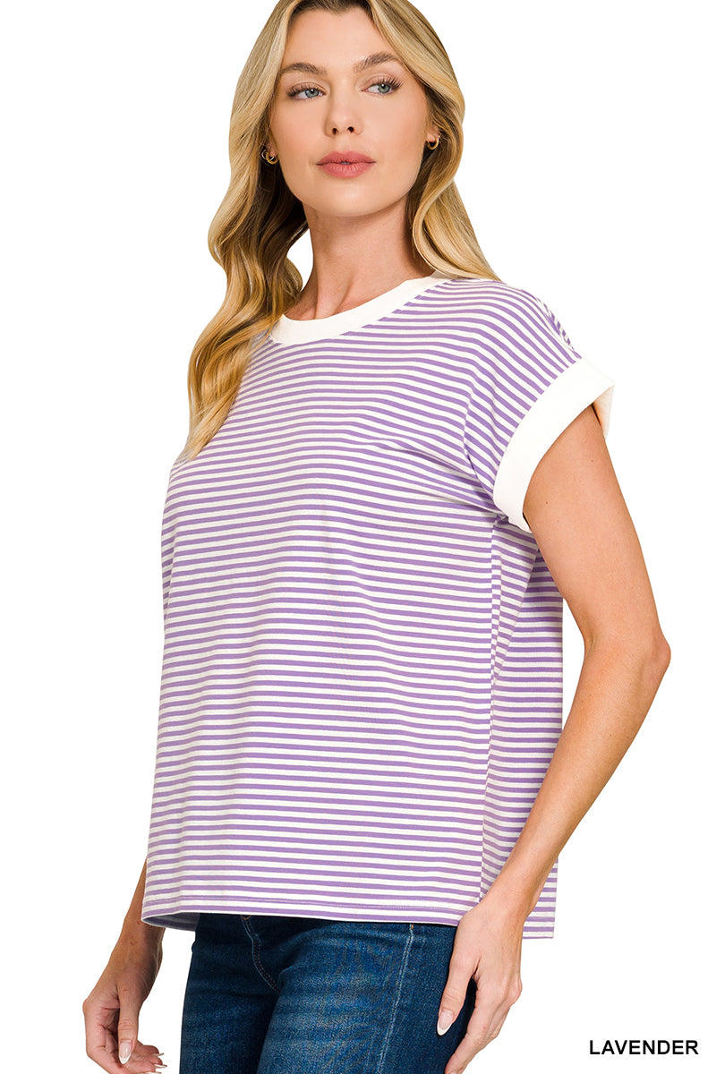 Stripe Contrast Trim Top
