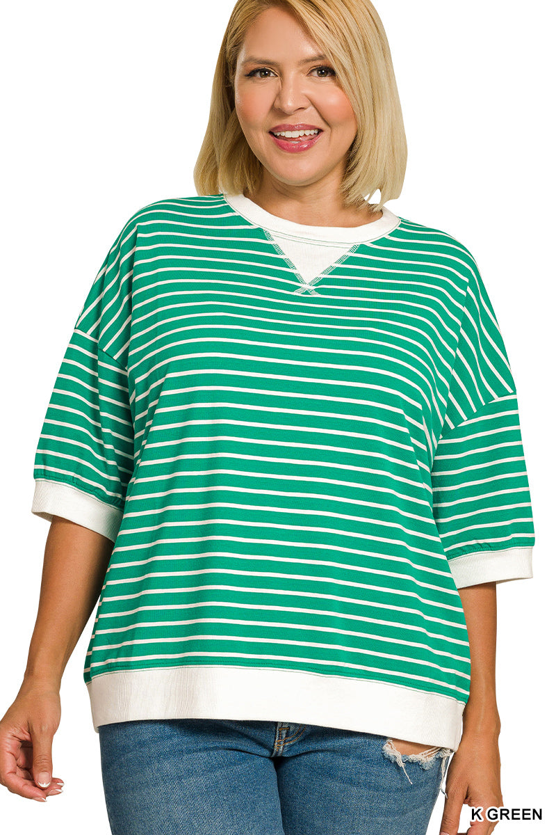 Striped Banded Ribbed Pullover