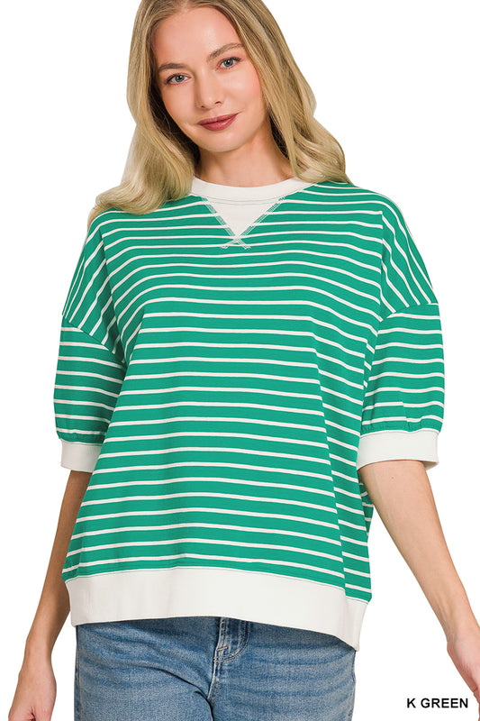 Striped Banded Ribbed Pullover