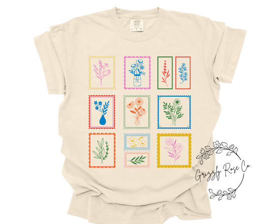 Vintage Floral Stamps Comfort Colors Graphic Tee