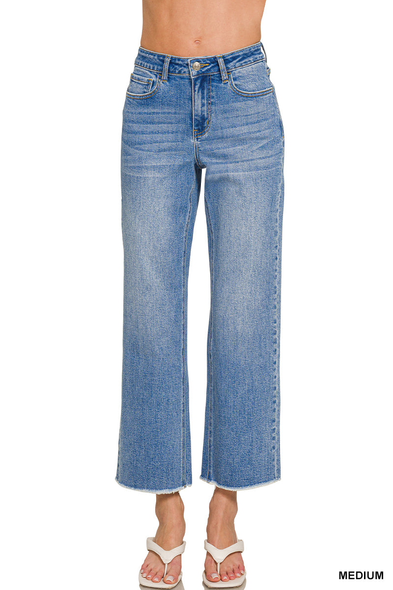 Zenana High Waist Straight Leg Medium Wash Denim Pants