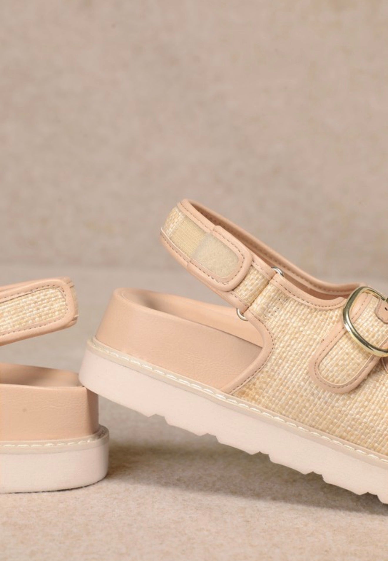 Hallie - Dual-buckle Straw Effect Sandals