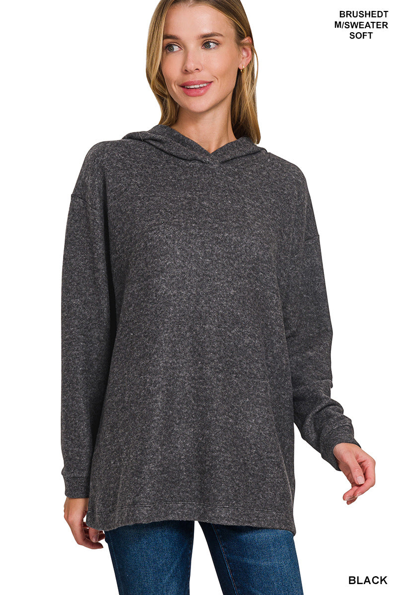 Hooded Brushed Melange Sweater