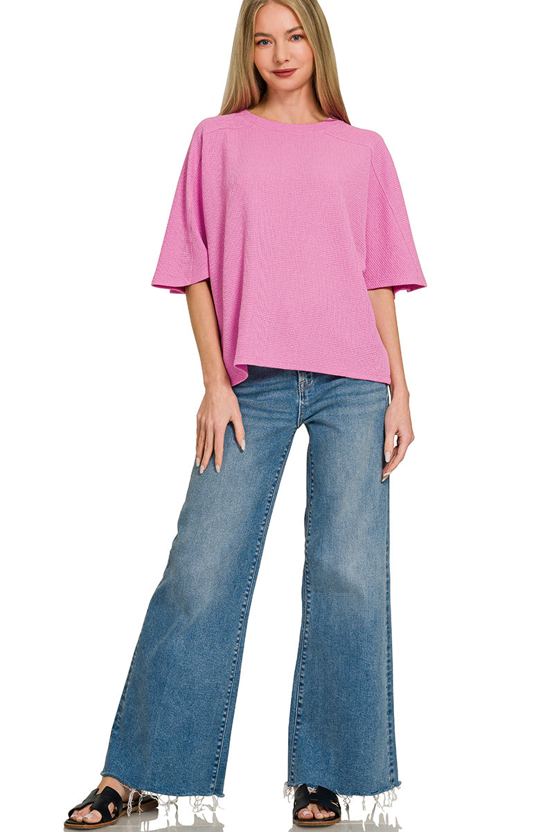 Candy Pink Double Knit Short Sleeve Top