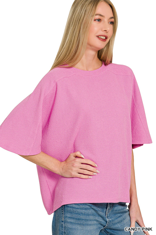 Candy Pink Double Knit Short Sleeve Top