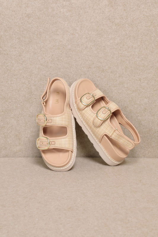 Hallie - Dual-buckle Straw Effect Sandals