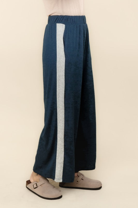 Navy Two Tone Elastic Waist Band Knit Jogger Pants (S-L)