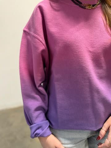 Pink & Purple Ombre Corded Crewneck