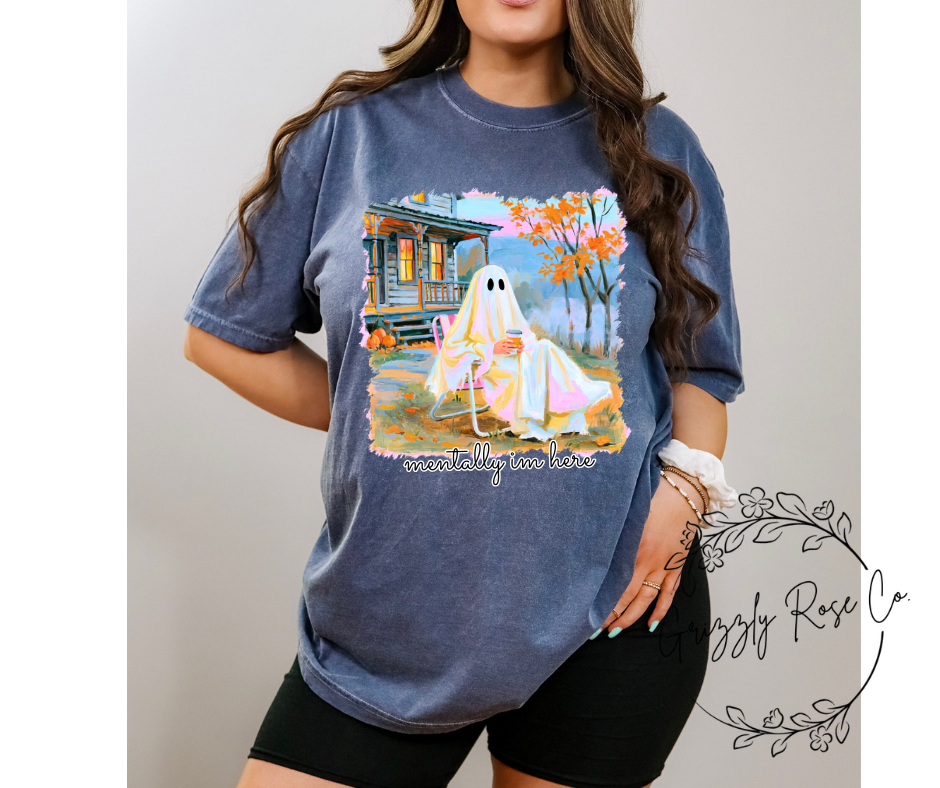 Mentally I'm Here....Fall Ghostie Comfort Colors Graphic Tee