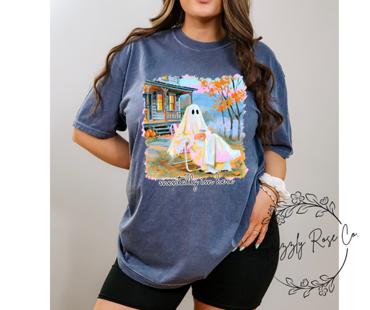 Mentally I'm Here....Fall Ghostie Comfort Colors Graphic Tee