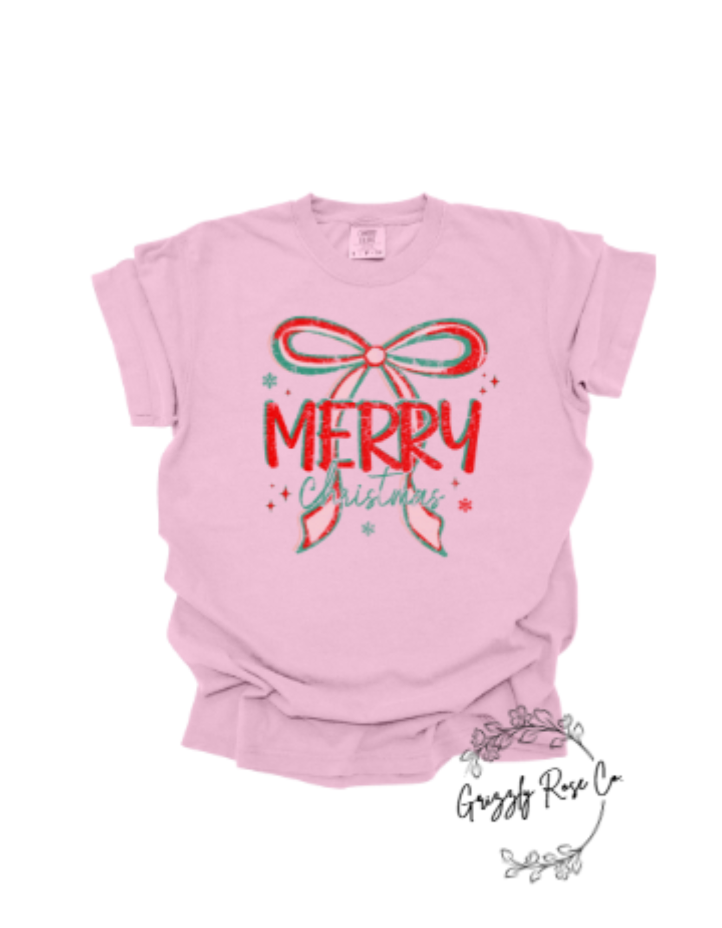 Merry Christmas Bow Comfort Colors Graphic Tee