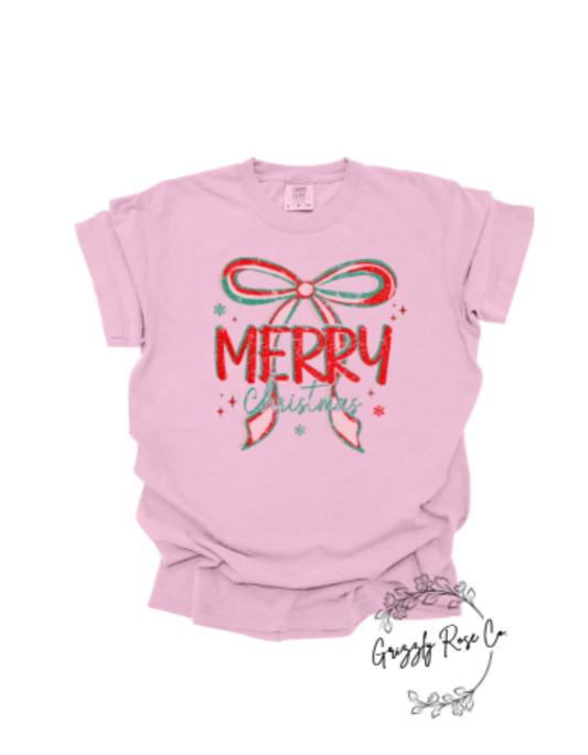 Merry Christmas Bow Comfort Colors Graphic Tee