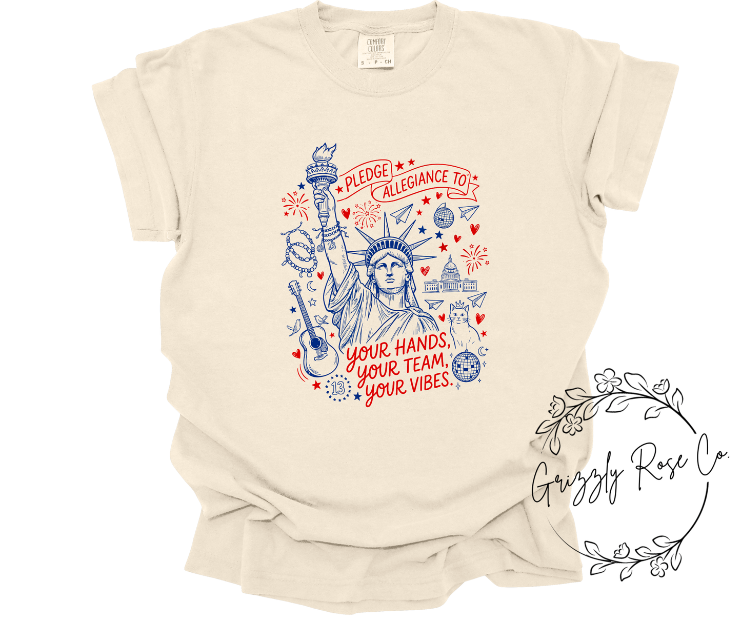 Pledge Allegiance To.....Your Hands, Your Team, Your Vibes...Comfort Colors 4th of July Graphic Tee