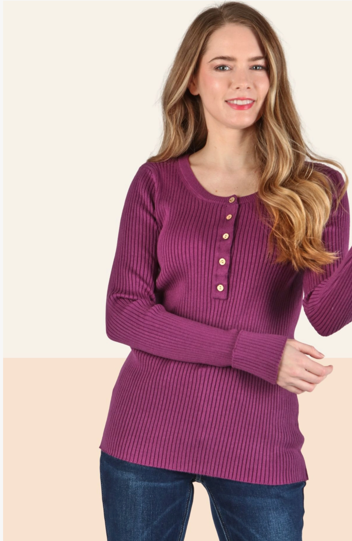 Knit Ribbed Long Sleeve Henley Top
