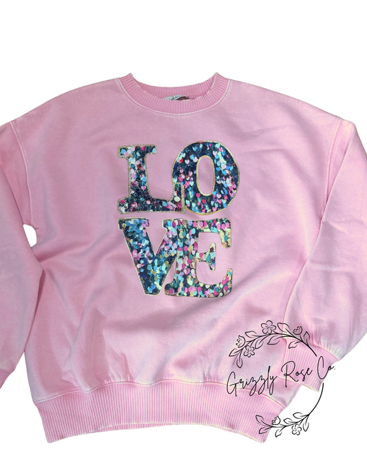 Sparkly Love Acid Wash Crewneck Sweatshirt