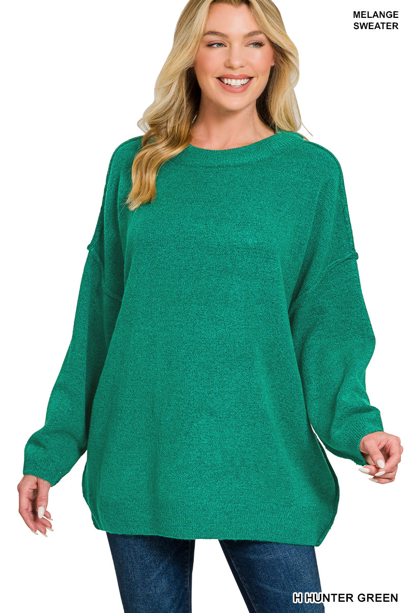 Oversized Raw Seam Melange Sweater