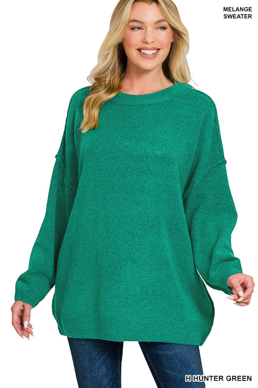 Oversized Raw Seam Melange Sweater