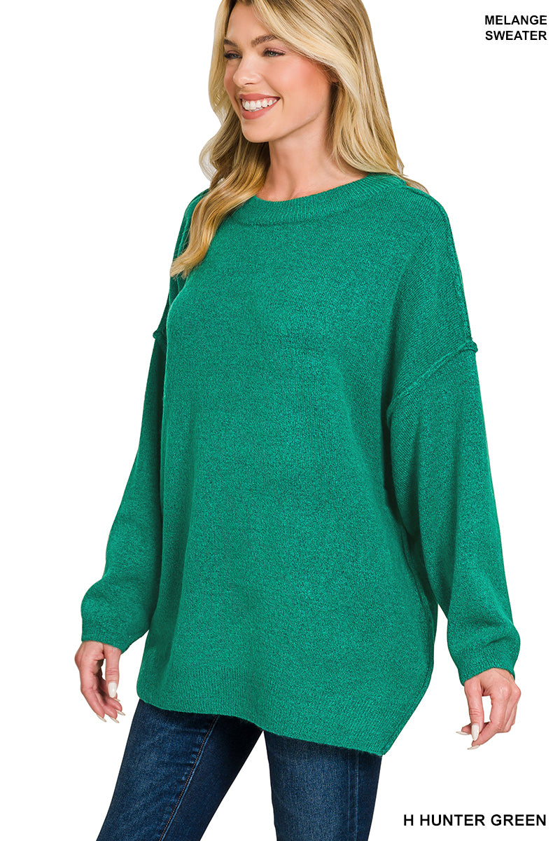 Oversized Raw Seam Melange Sweater