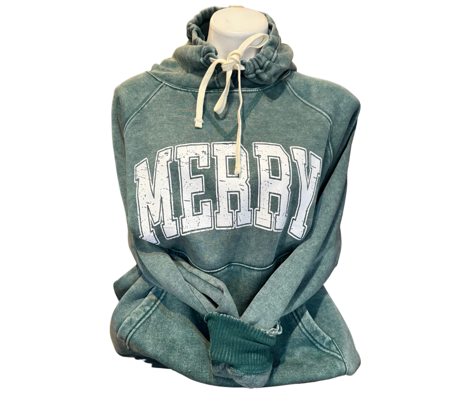 Merry Dark Green Vintage Wash Hoodie