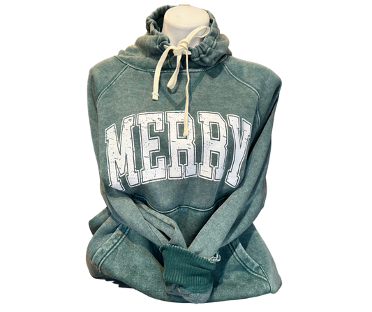 Merry Dark Green Vintage Wash Hoodie