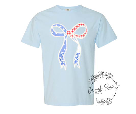 Shabby Chic Patriotic Bow Comfort Colors Graphic Tee