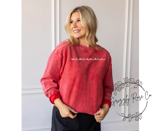 Wisconsin Love Vintage Wash Corded Crew
