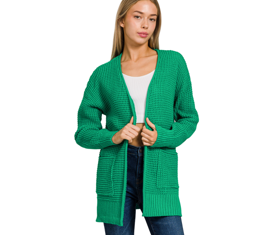 Zenana Waffle Open Cardigan
