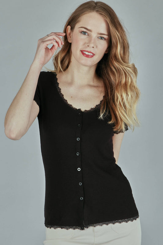Solid Rib Button Top