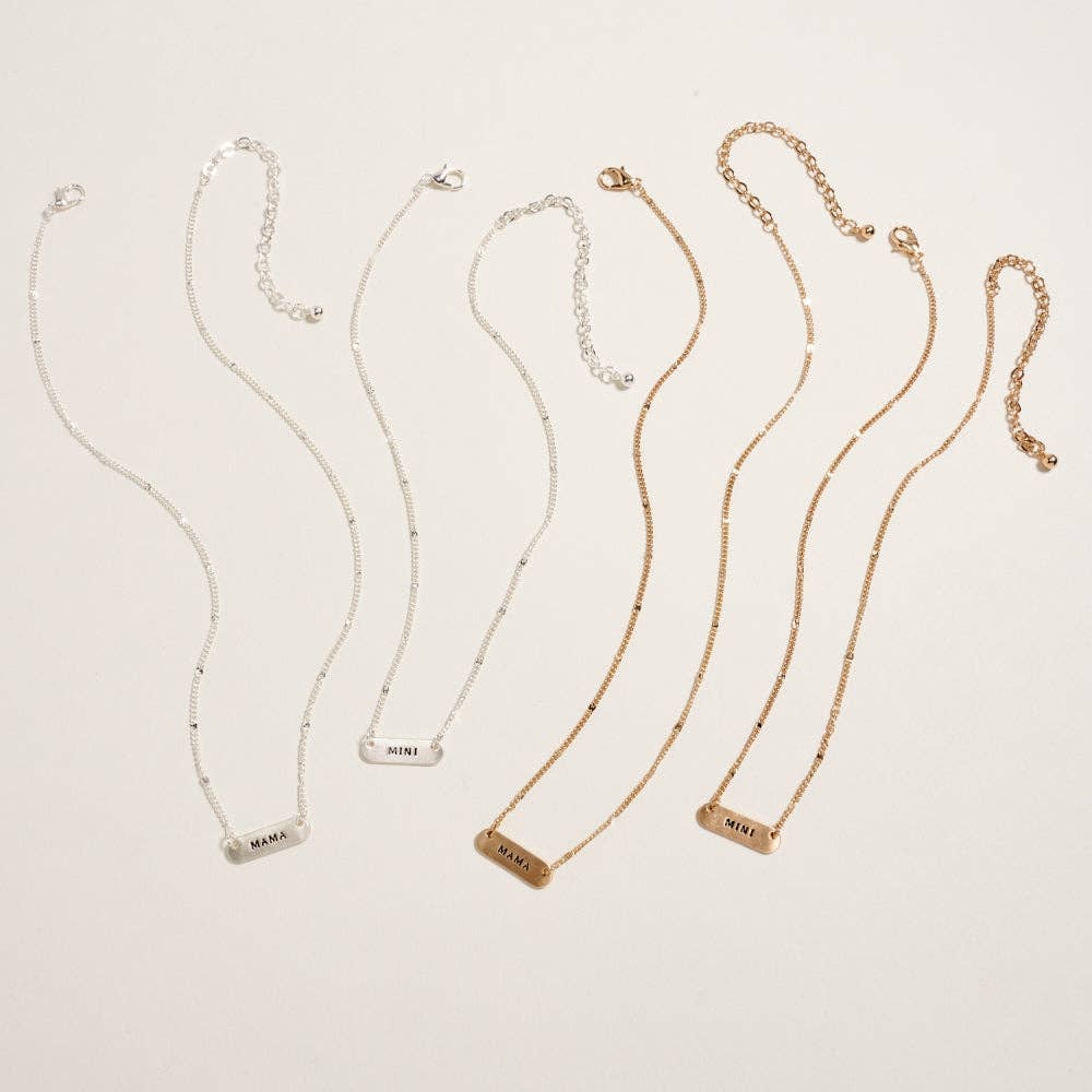 Mama & Mini Metal Bar Pendant Chain Necklace