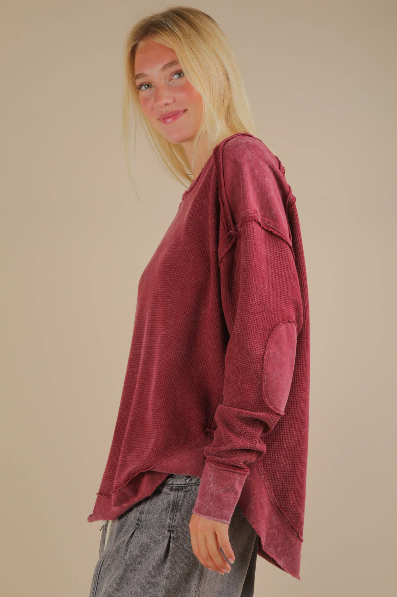 Mineral Washed Contrast Knit Top