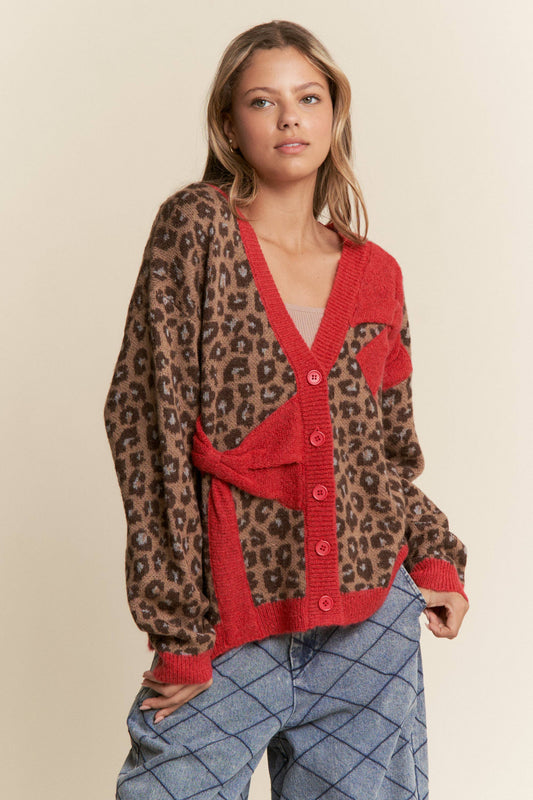 Cheetah Print Red Bow Cardigan