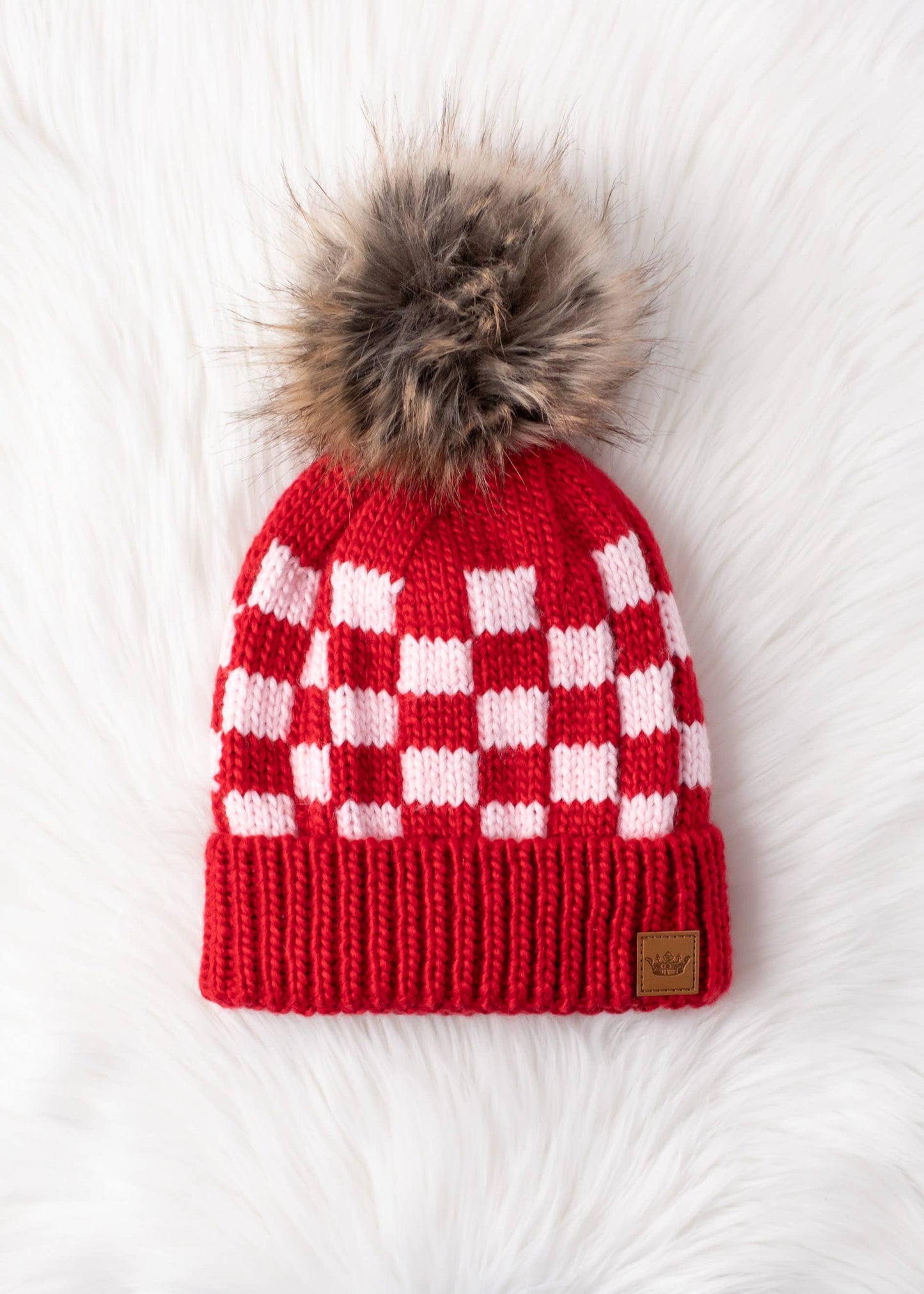 Red & Pink Checkered Pom Hat