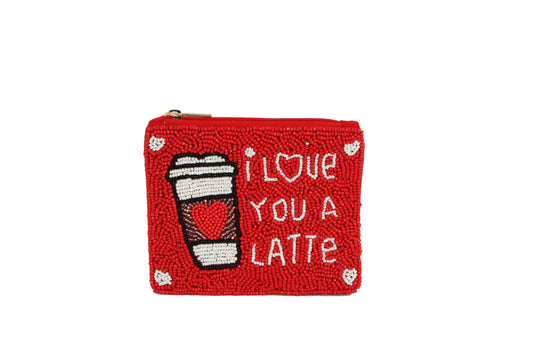 Fully Beaded LOVE A LATTE THEME Coin Purse