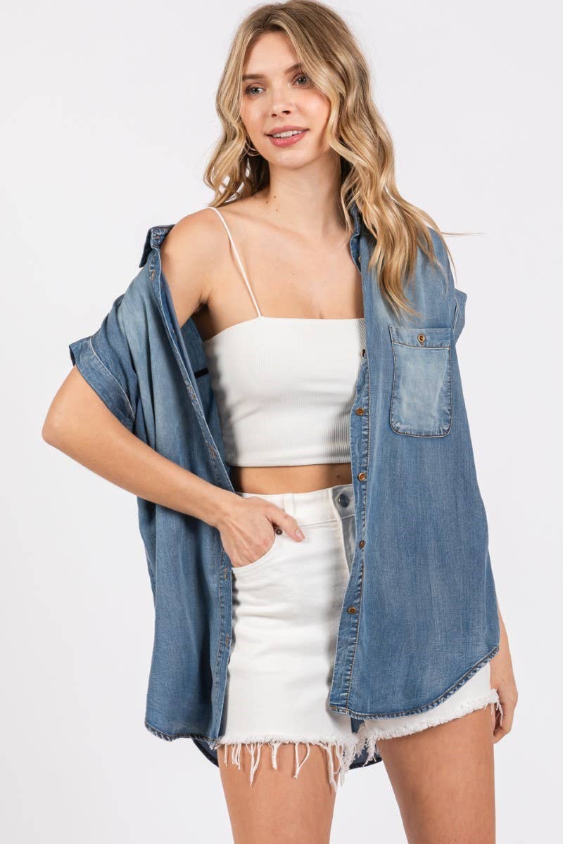 Washed Roll Up Short Sleeve Shirt