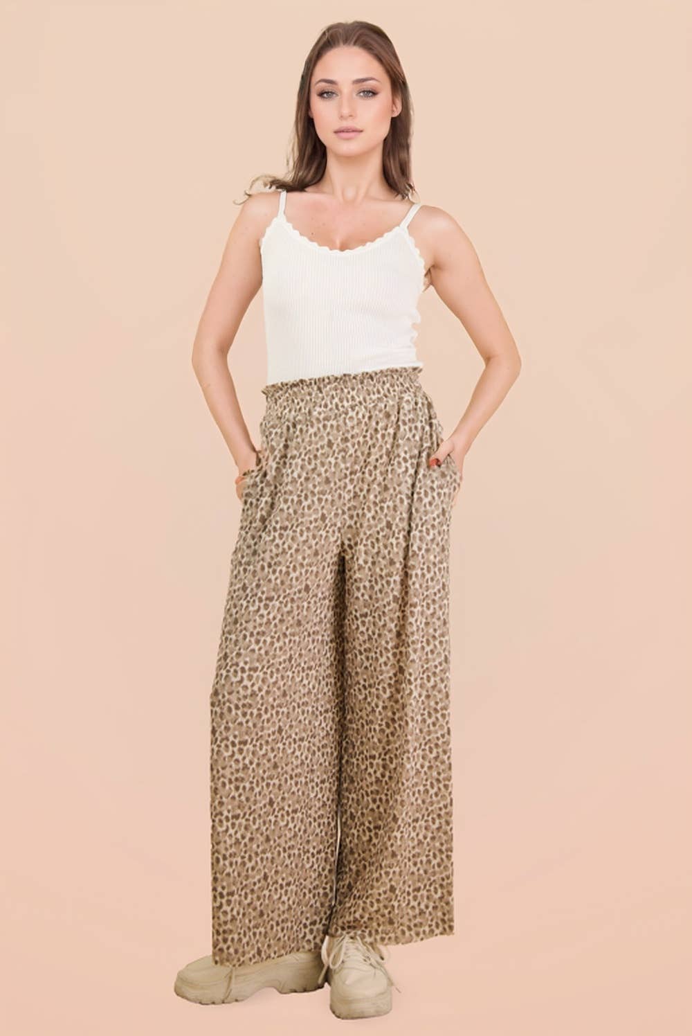 Wide Leg Leopard Pleated Comfy Pants