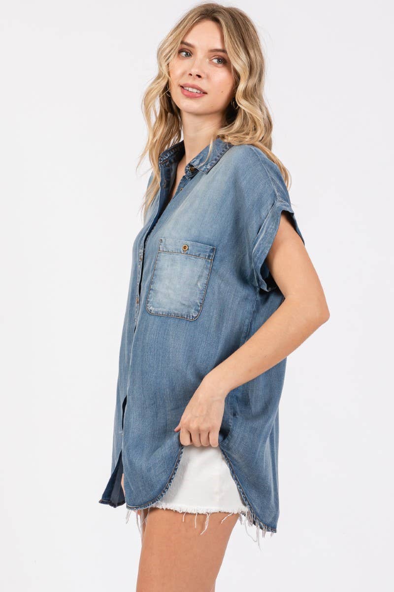 Washed Roll Up Short Sleeve Shirt