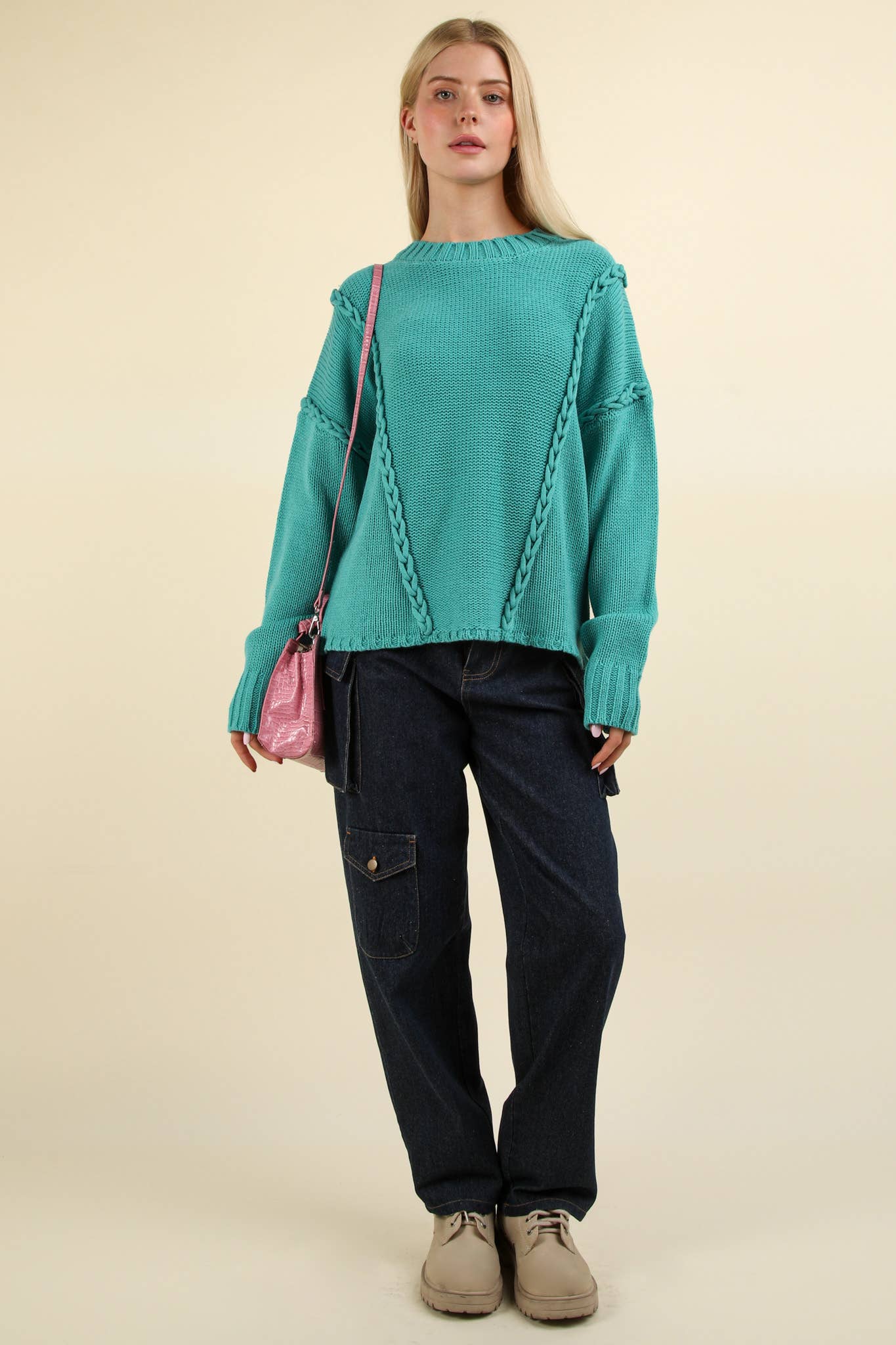 Chunky Braid Oversized Casual Sweater Knit Top