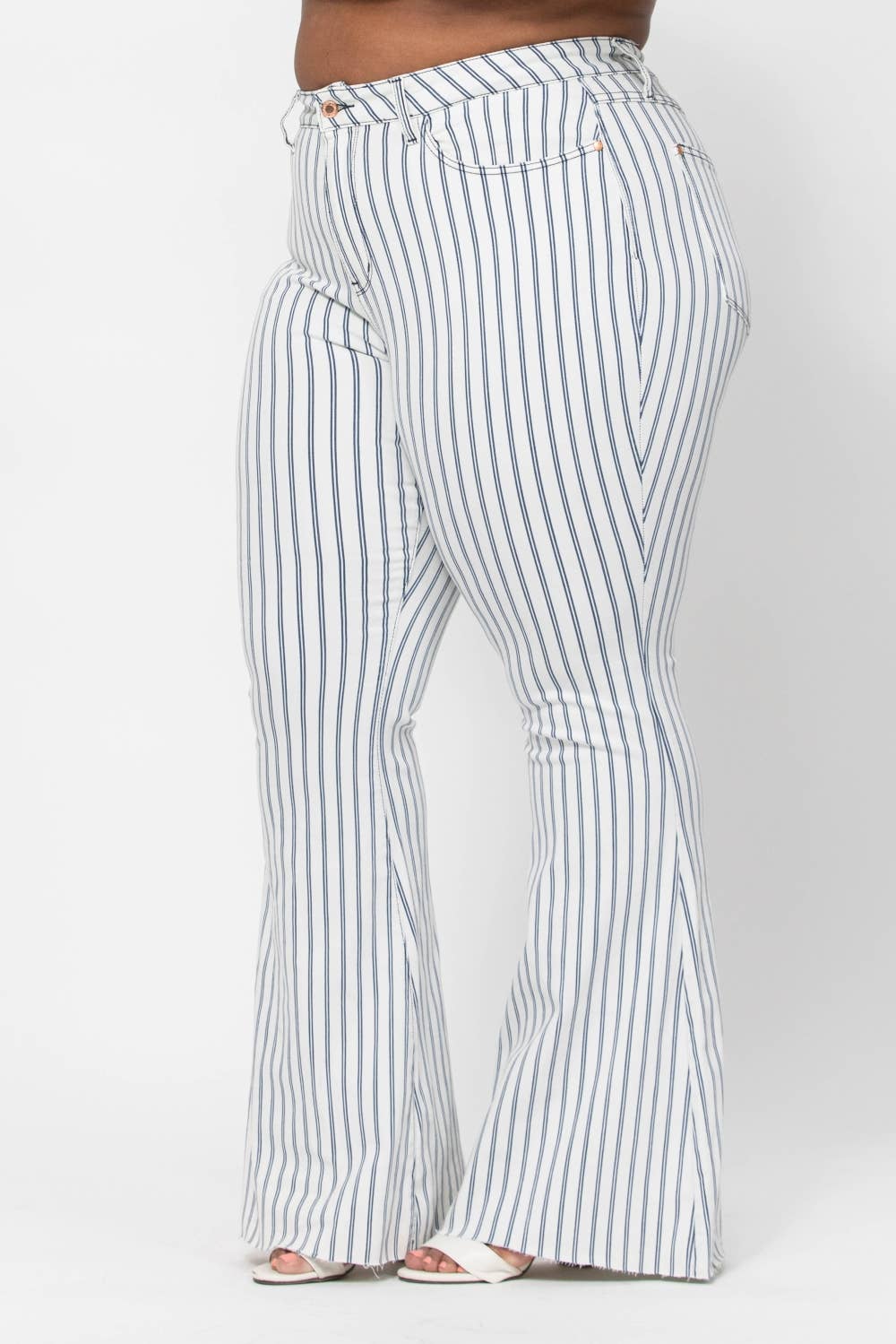 White Pinstripe Flare Jean