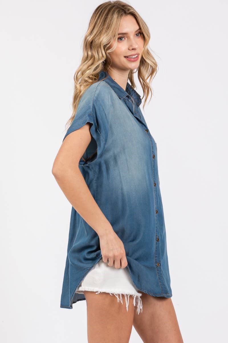 Washed Roll Up Short Sleeve Shirt