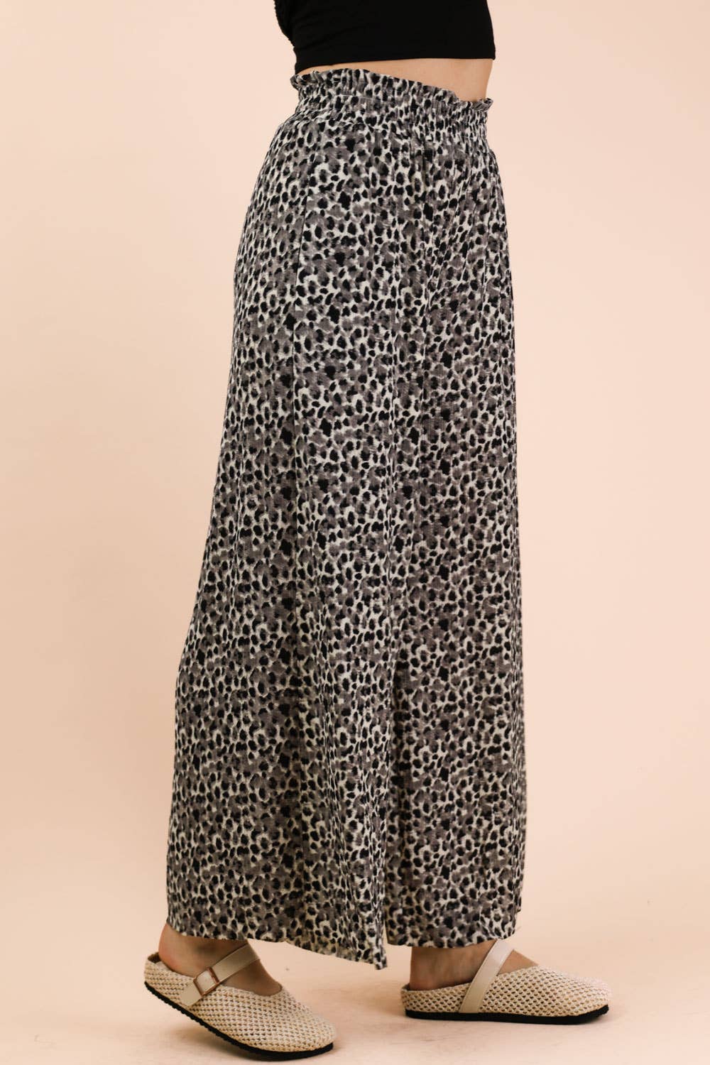 Wide Leg Leopard Pleated Comfy Pants