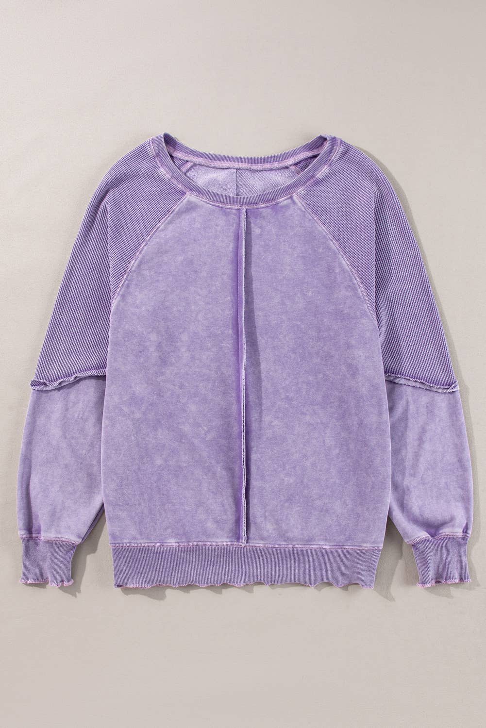 Patchwork Frilled Trim Pullover Sweatshirt