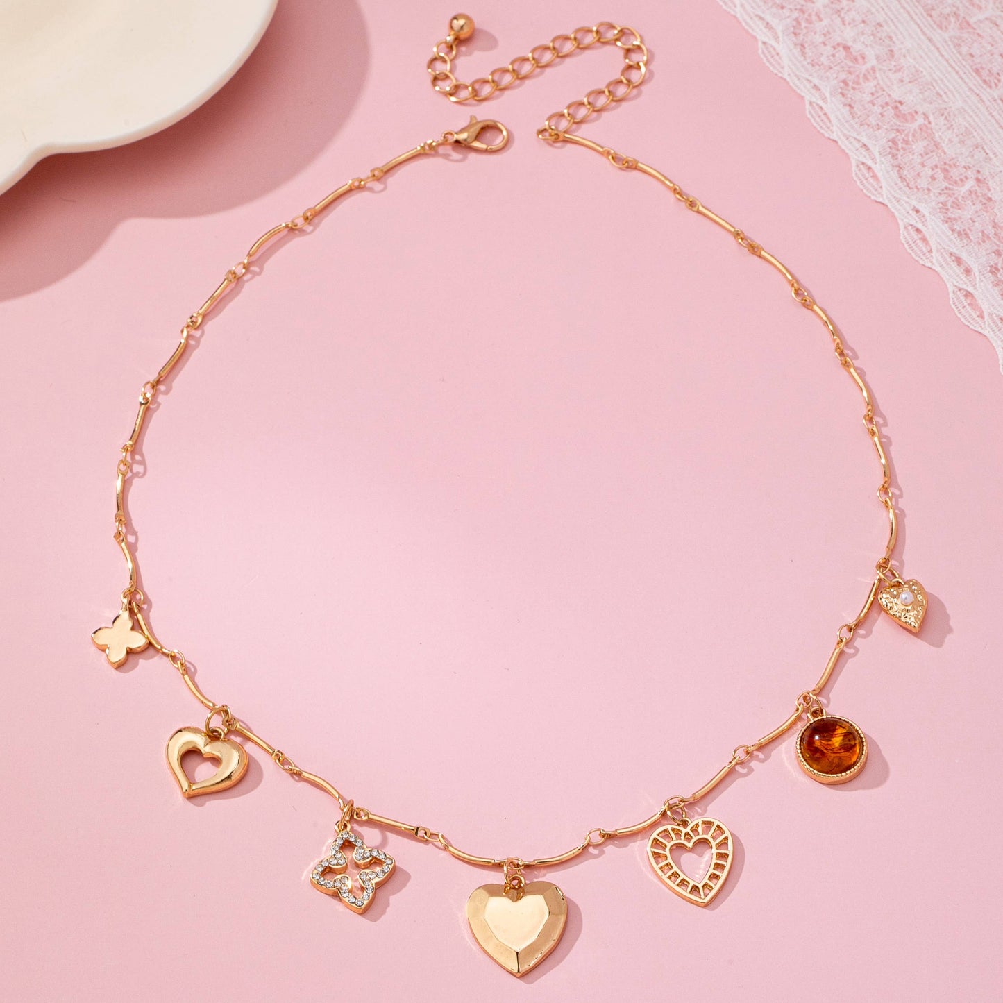 Heart and Clover Charm Necklace