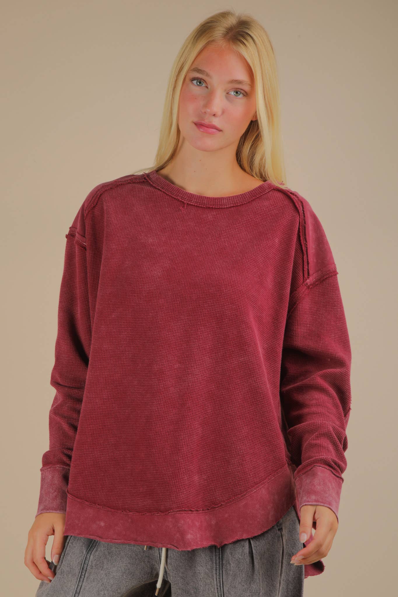 Mineral Washed Contrast Knit Top